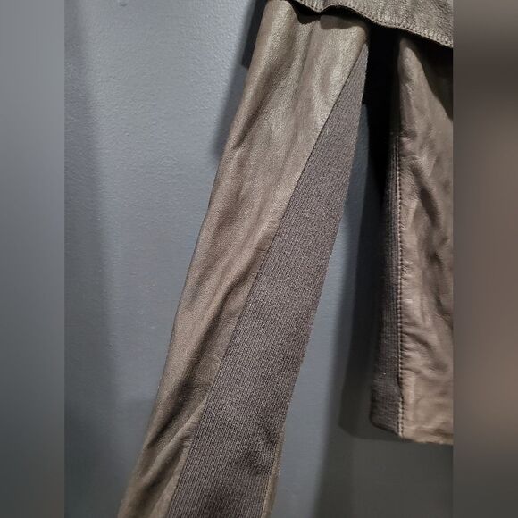 Vince Brown Leather Wool Cotton Blend Drape Neck Moto Jacket Sz S - Picture 3 of 12